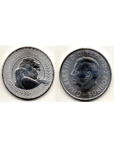 2024 Reino Unido 2 Pounds -  1 onza plata Leon Gb y Aguila Usa