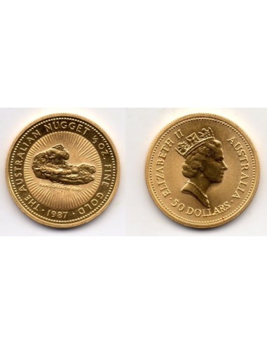 Moneda 1987 Australia 50 Dolares Oro Nugget