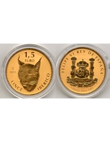 2021 - ESPAÑA - 1,5 EURO DE Oro , Lince 1 Onz