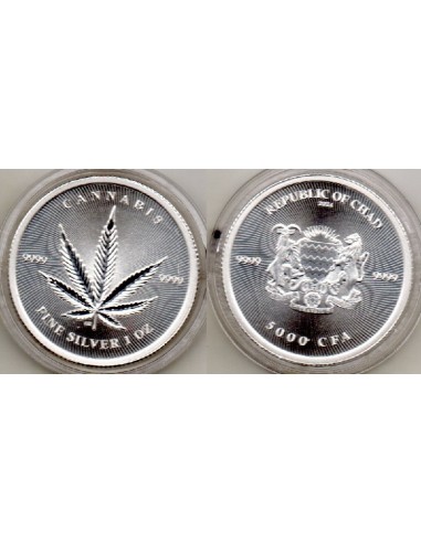 2024- Tchad 1 onza de plata - 5000 Francs Cannabis