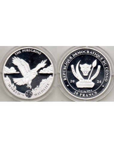 2024- Congo 1 onza de plata - 20 Francs Falcon Peregrino