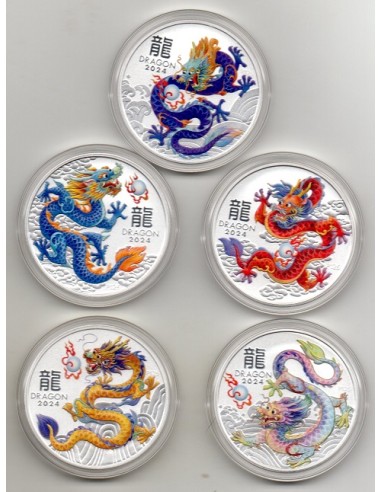 2024 Australia Dragon 1 onza plata Colección Color