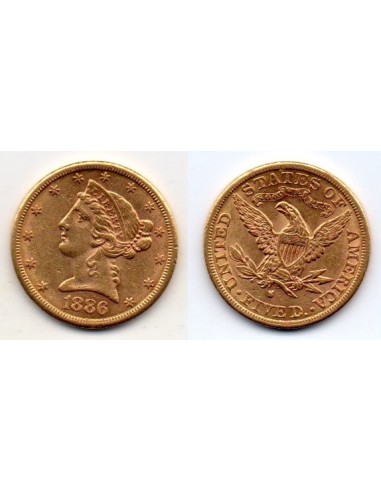 1886 S EEUU 5 Dolares oro Liberty