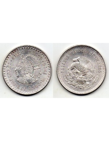 1948 MEXICO. 5 PESOS de Plata. Cuauhtemoc