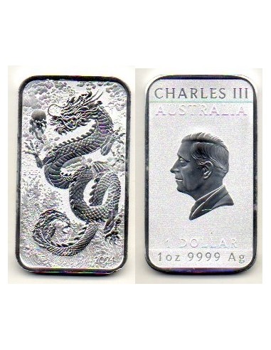 2024 Australia Dragon 1 onza plata rectangular