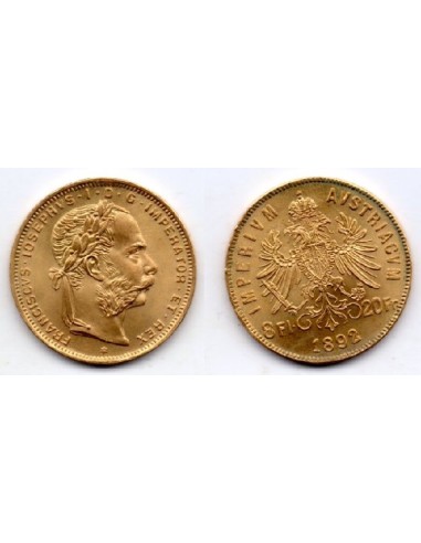 1892 Austria - 8 Florines/20 Francos - Francisco José - Moneda oro