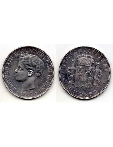 1897 Manila SG V 1 peso Alfonso XIII